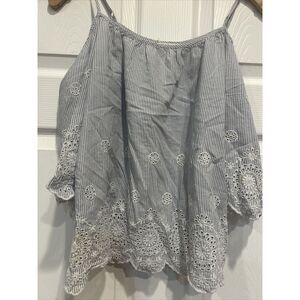 Rebellion Again Women's Blue Striped Cold Shoulder Short Sleeve Blouse Medium